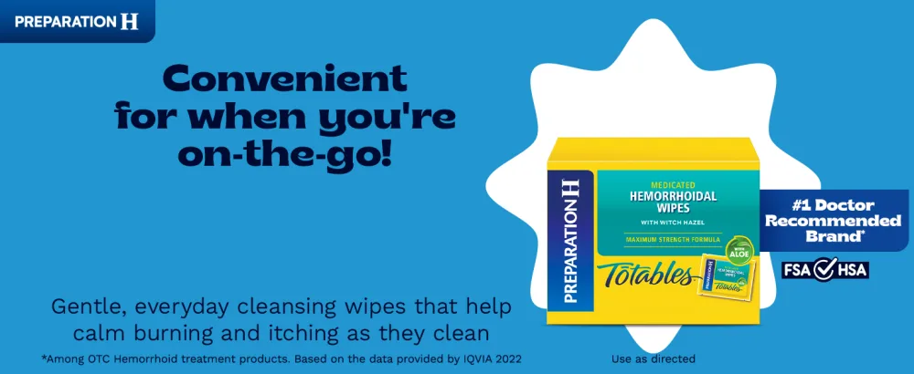 Preparation H Totables Hemorrhoid Flushable Wipes with Witch Hazel for Skin Irritation Relief - 50 Count - Convenient for when you