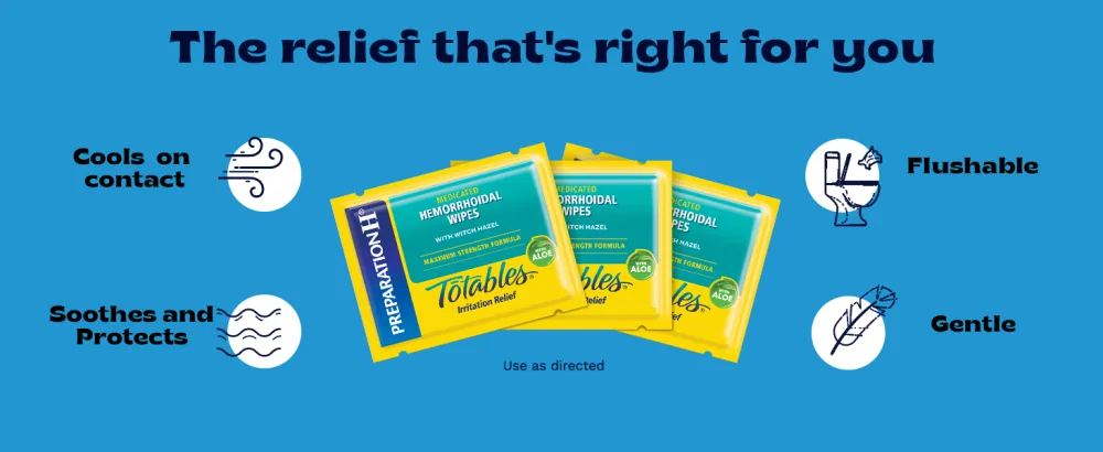 Preparation H Totables Hemorrhoid Flushable Wipes with Witch Hazel for Skin Irritation Relief - 50 Count - The relief that