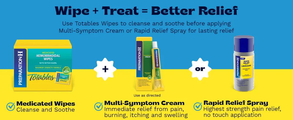 Preparation H Totables Hemorrhoid Flushable Wipes with Witch Hazel for Skin Irritation Relief - 50 Count - Wipe + Treat = Better Relief