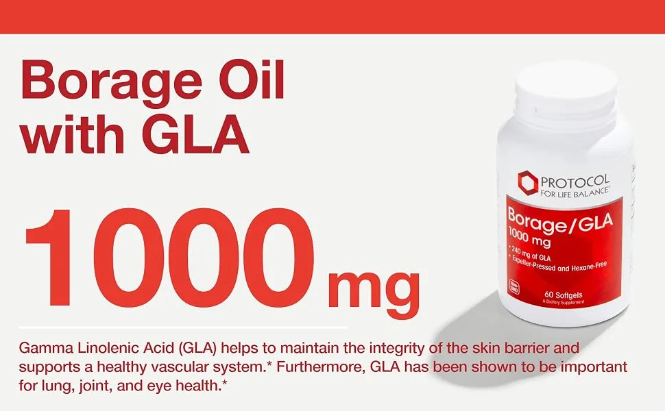 PROTOCOL FOR LIFE BALANCE - Borage/GLA 1,000 mg - Rich in Omega-6 Fatty Acids - Helps Reduce Inflammation, Supports Healthy Immune System, Joint Function, Hormonal Imbalances - 60 Softgels - Omega-6