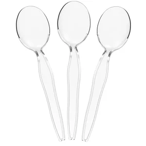PSTVITA Plastic Soup Spoons, Heavyweight Clear Cutlery, Disposable Utensils for Party Supply, Pack of 100 - clear plastic spoons