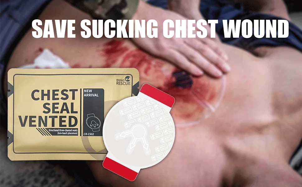 RHINO RESCUE Vent Chest Seal, Emergency Trauma Dressing, First Aid Kit Sterile, Wound Care IFAK Supplies, 2 Count - chest trauma wound