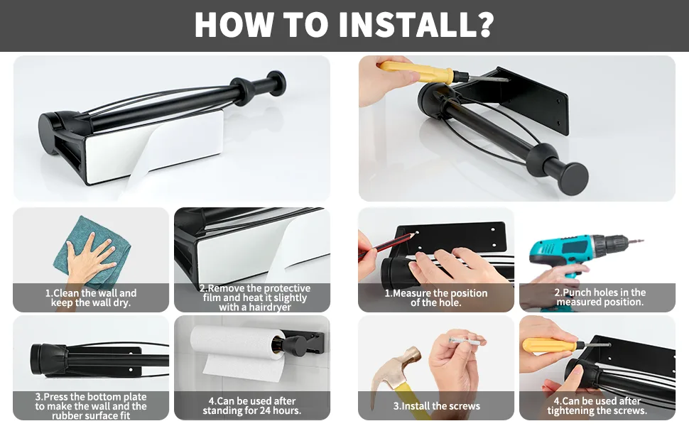 Single Hand Operable Paper Towel Holder Under Cabinet with Damping Effect for Kichen Bathroom(Black) - how to use.