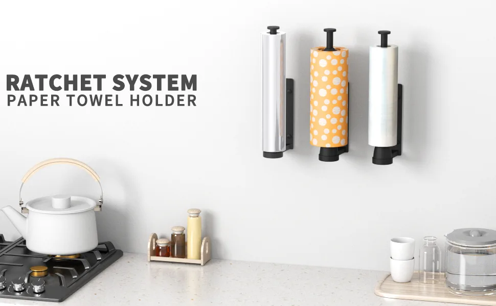 Single Hand Operable Paper Towel Holder Under Cabinet with Damping Effect for Kichen Bathroom(Black) - paper towel holder