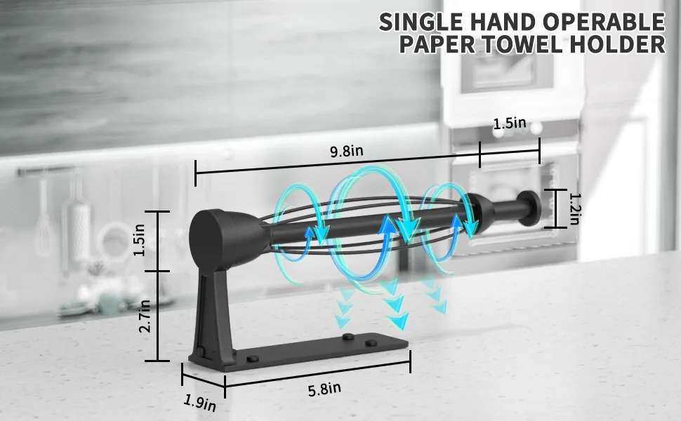 Single Hand Operable Paper Towel Holder Under Cabinet with Damping Effect for Kichen Bathroom(Black) - Paper Towel Holder-Single Hand Operable wall-mounted under cabinet paper towel holder