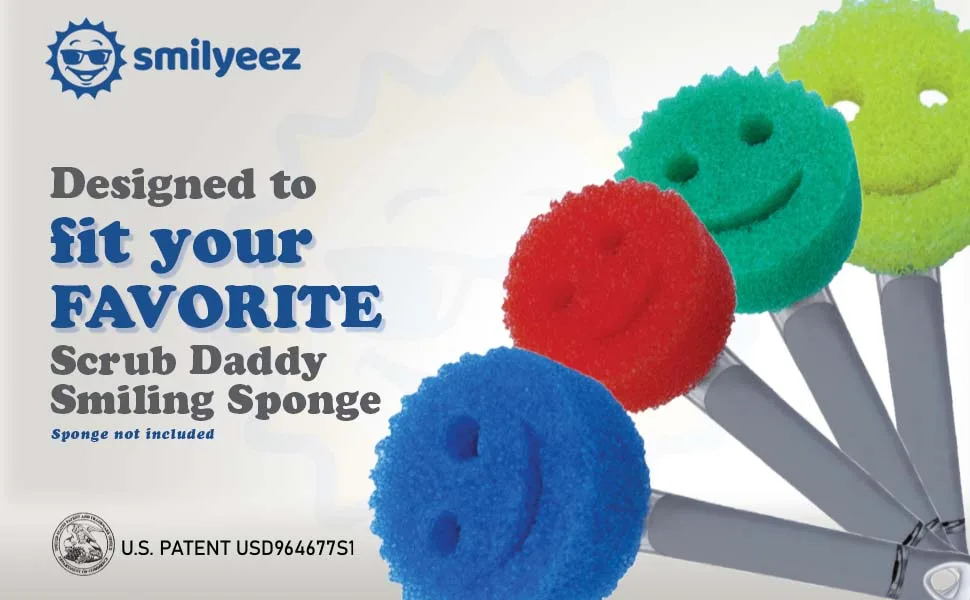 The Original Smiling Sponge Handle Soap Dispensing Handle for Scrub Daddy Sponge (White) Second Generation - Daddy Handle fits the Scrub Daddy better than the dish daddy