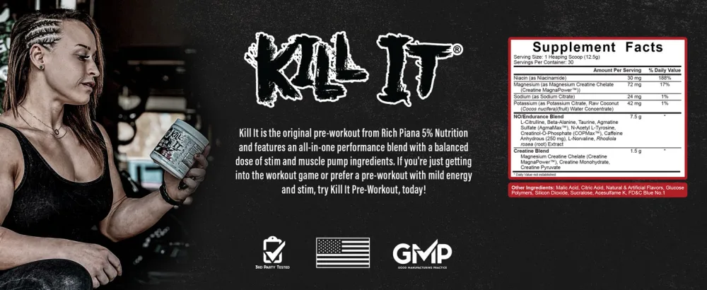 5% Nutrition Rich Piana Kill It Pre Workout Powder - Mango Pineapple - 30 Serve - 13.23 Oz. - Kill It SFP