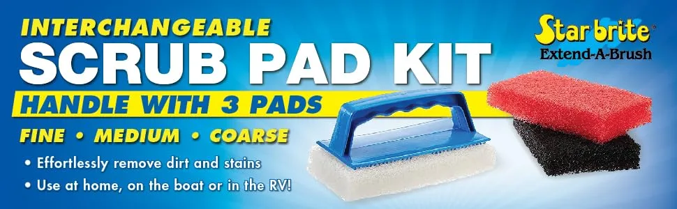 Star brite Scrub Pad with Handle - Choose from 3 Different Textures Scrub Pad Kit W/3 Pads - Star brite, Scrub Pad Kit, Handle With 3 Pads, Fine, Medium, Coarse, Extend-A-Brush
