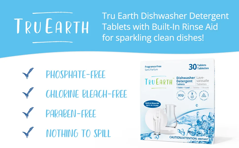 Tru Earth Dishwasher Detergent Tablets | Eco-friendly, Lab-Tested Dishwasher Packs | Super-Concentrated and Easy to Use | 30 Tablets - dishwasher tablet