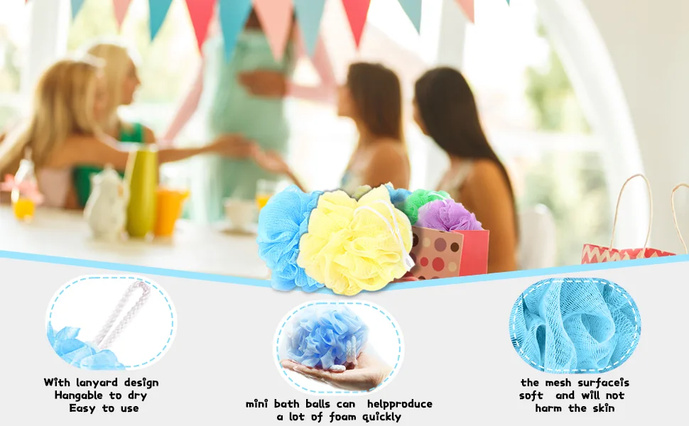 20pcs Loofahs Mini Shower Sponge Exfoliating Pouf Bath Mesh Pouf Lot Bulk Assorted Colors Shower Ball for Baby Shower - puff