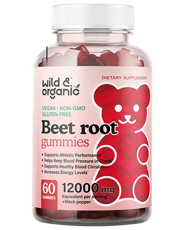 Wild & Organic Adrenal Support Supplements Gummies - Energy, Stress & Calm Gummies - Vegan - 60 Chews - Wild & Organic Beet Root Gummies - Natural Energy Supplements