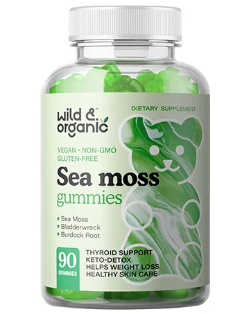 Wild & Organic Adrenal Support Supplements Gummies - Energy, Stress & Calm Gummies - Vegan - 60 Chews - Wild & Organic Sea Moss Gummies Vegan