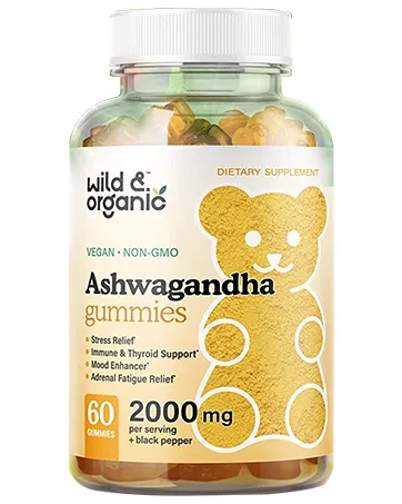 Wild & Organic Adrenal Support Supplements Gummies - Energy, Stress & Calm Gummies - Vegan - 60 Chews - Wild & Organic Ashwagandha Gummies - Stress & Anxiety Relief Gummy