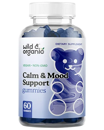 Wild & Organic Adrenal Support Supplements Gummies - Energy, Stress & Calm Gummies - Vegan - 60 Chews - Wild & Organic Calm & Mood Support Gummies