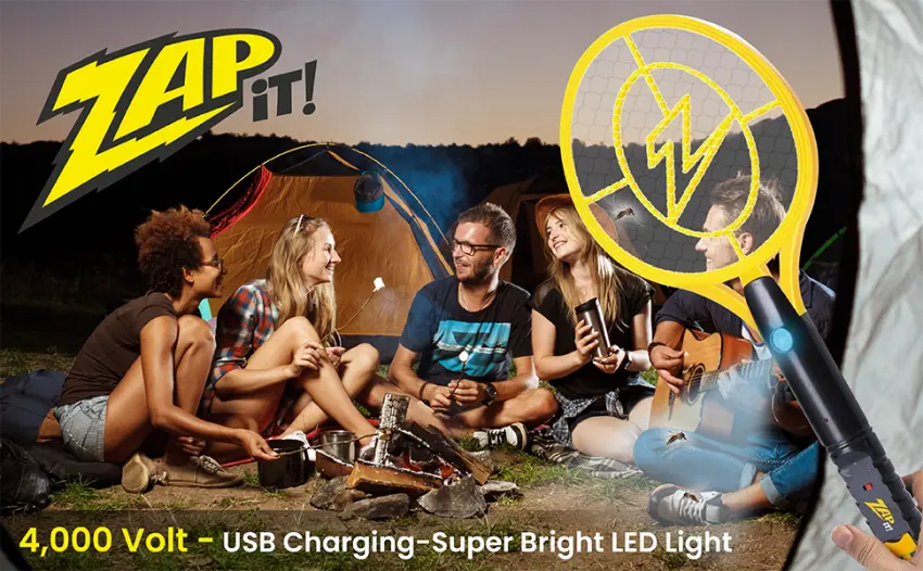Zap It! Electric Fly Swatter Racket & Mosquito Zapper - High Duty 4,000 Volt Electric Bug Zapper Racket - Fly Killer USB Rechargeable Fly Zapper Indoor Safe - Medium Medium Yellow - product information 1
