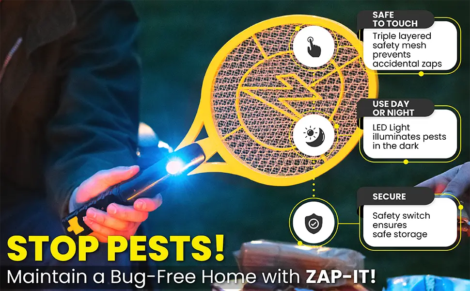Zap It! Electric Fly Swatter Racket & Mosquito Zapper - High Duty 4,000 Volt Electric Bug Zapper Racket - Fly Killer USB Rechargeable Fly Zapper Indoor Safe - Medium Medium Yellow - product information 3