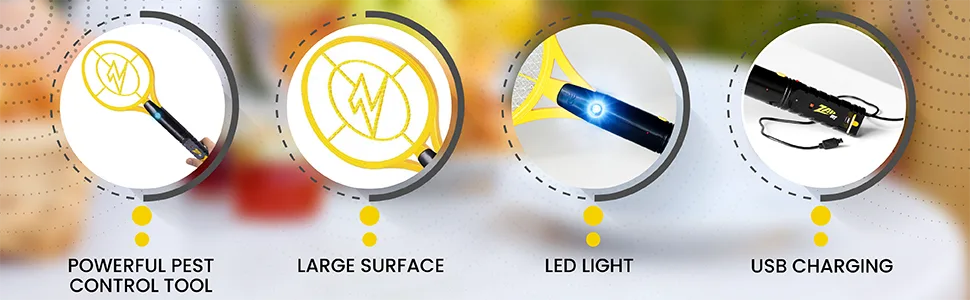 Zap It! Electric Fly Swatter Racket & Mosquito Zapper - High Duty 4,000 Volt Electric Bug Zapper Racket - Fly Killer USB Rechargeable Fly Zapper Indoor Safe - Medium Medium Yellow - product information 4