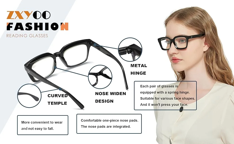 ZXYOO 3 Pack Oversize Square Design Reading Glasses for Women, Blue Light Blocking Reader Black&leopard&transparent 2.5 x - Readers