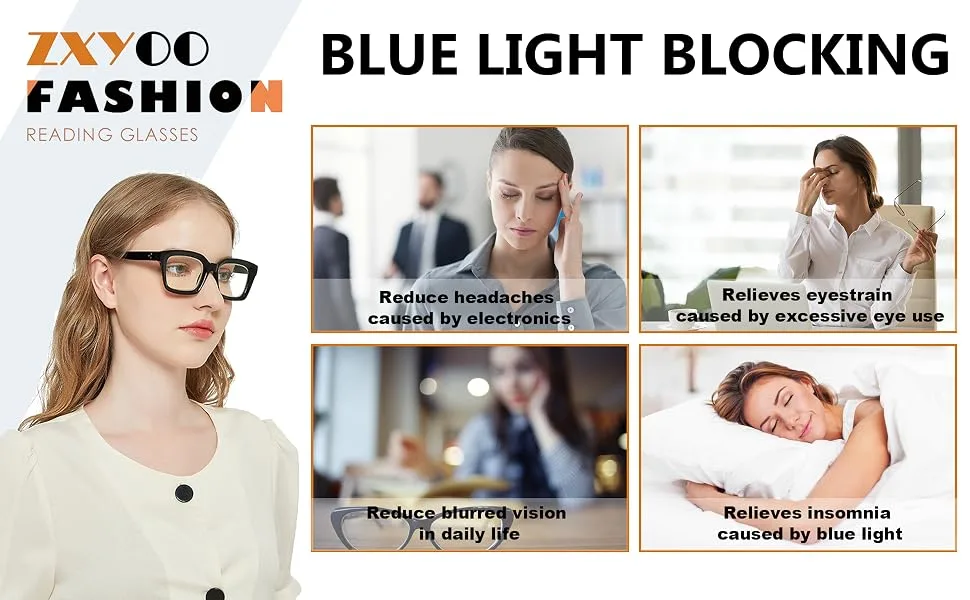 ZXYOO 3 Pack Oversize Square Design Reading Glasses for Women, Blue Light Blocking Reader Black&leopard&transparent 2.5 x - Readers
