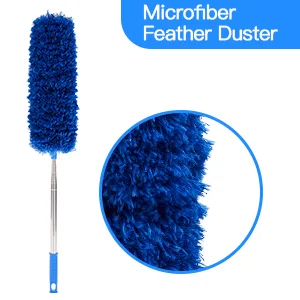 Ceiling Fan Duster with Extension Pole, Cobweb & Corner Brush Cleaning Kit w 2 Duster Heads for Cleaning,15- 100 Inch Long Handle Aluminum Telescoping Pole, Washable(Blue) - product information 2