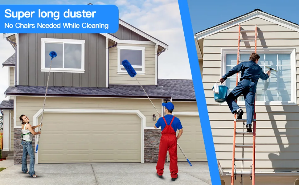 Ceiling Fan Duster with Extension Pole, Cobweb & Corner Brush Cleaning Kit w 2 Duster Heads for Cleaning,15- 100 Inch Long Handle Aluminum Telescoping Pole, Washable(Blue) - product information 7