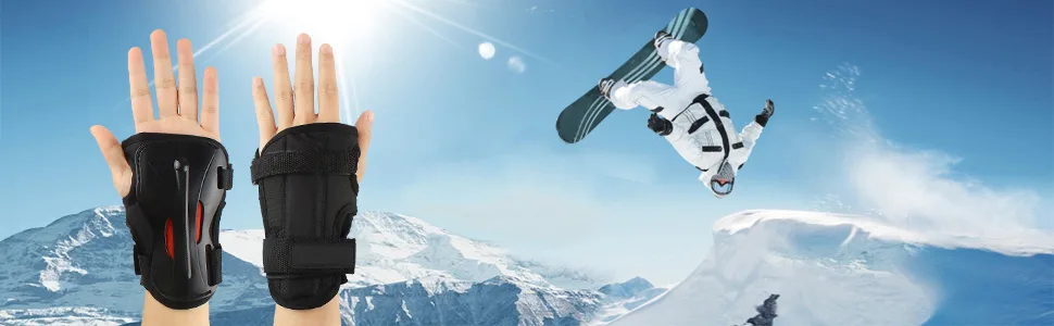 Andux Ski Gloves Extended Wrist Palms Protection Roller Skating Hard Gauntlets Adjustable HXHW-04 X-Large - Ski Gloves