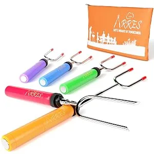 Marshmallow Roasting Sticks kit-Telescoping Stainless Steel Cookware Set Forks for Smores & Best Camping Accessories for Kids over campfire & Hot Dog Fire Pit Cooking - marshmallow roasting sticks hot dog sticks for campfire smores kit campfire skewers bonfire
