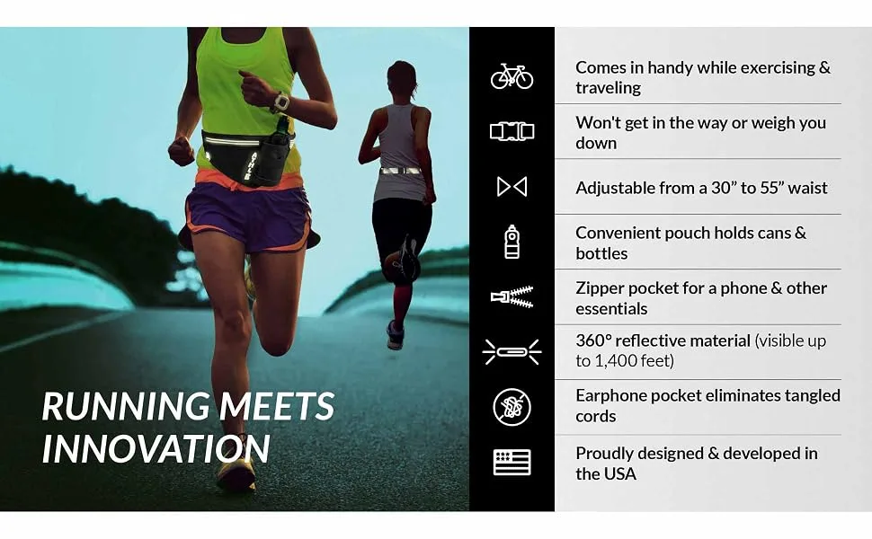 Athle Sport Running Belt with Vertical Bottle Pocket Black - Running Meets Innovation