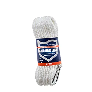 Attwood 11714-2 Hollow Braided Polypropylene Anchor Line 1/4" x 50', White - Hollow Braided Polypropylene Anchor Line with Snap Hook