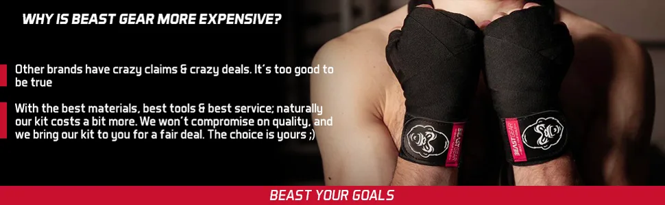 Beast Gear Boxing Wraps - Hand Gloves for Kickboxing, Martial Arts - boxing wraps for men