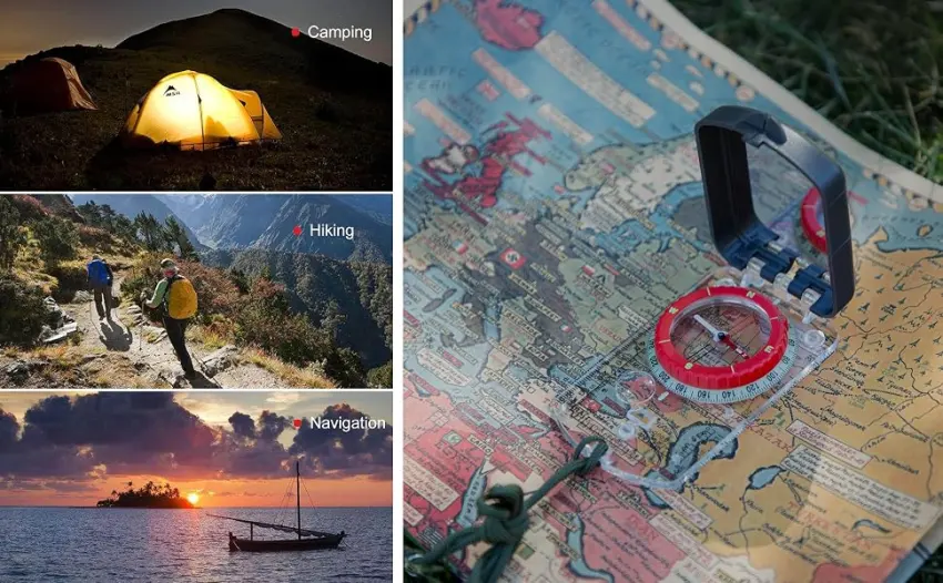 BIJIA Orienteering Map Compass -Sighting Mirror Compass with Adjustable Declination,Clinometer and LED light for Hiking, Camping,Orienteering,Hunting,Global Mountaineering,Navigating and SAR training. - compass for hiking