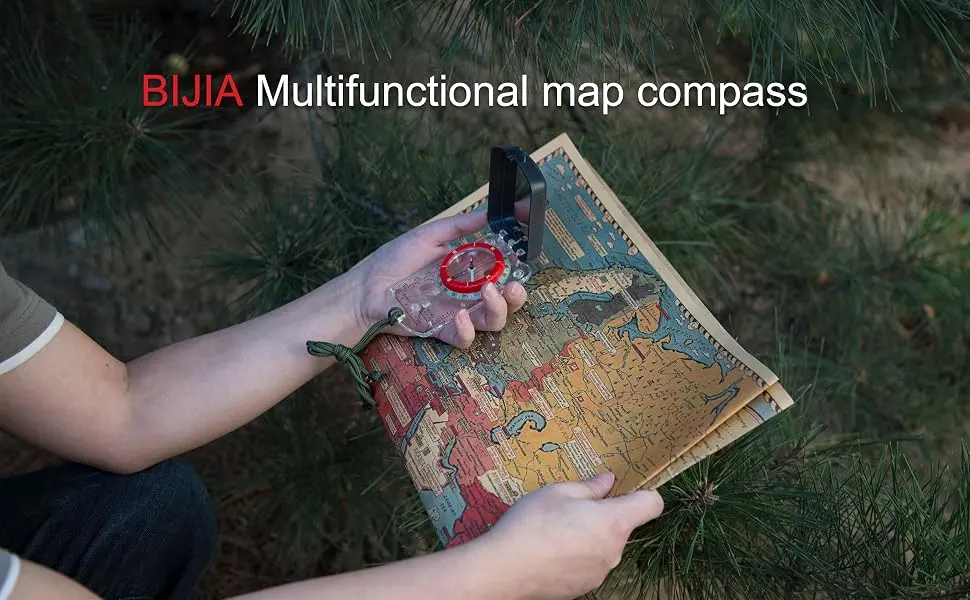 BIJIA Orienteering Map Compass -Sighting Mirror Compass with Adjustable Declination,Clinometer and LED light for Hiking, Camping,Orienteering,Hunting,Global Mountaineering,Navigating and SAR training. - map compass