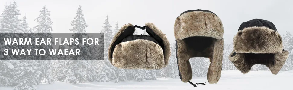 BROTOU Trapper Hat, Winter Warm Trooper Hats with Ear Flaps and Mask, Bomber Hat for Men/Women, Fur Lined Ushanka Hat Black - product information 1