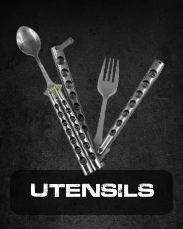 Caliber Gourmet Tactical Butterfly Knife Spoon, Folding Stainless Steel, Switchblade Knife, Camping, Hiking, Kitchen BBQ Grill Picnic Flatware Utensil (Fork) - Caliber Gourmet Utensils