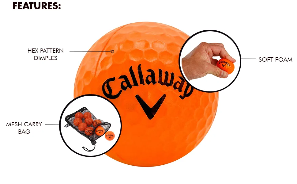 Callaway HX Soft-Flight Foam Practice Golf Balls, Orange, 9 Pack 18-Pack Orange - features banner