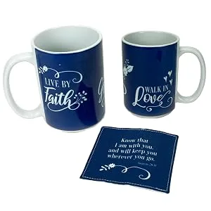 Abbey & CA Gift Courageous Woman Pottery Mug - Dark blue ceramic mug with white handle and inside comes with fabric coaster
