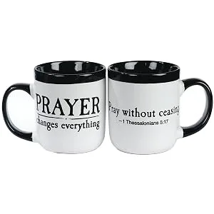 Abbey & CA Gift Courageous Woman Pottery Mug - White and black prayer changes everything mug with bible verse