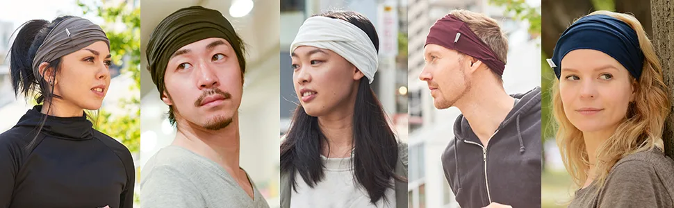 CHARM Mens Head Wraps Elastic Bandana - Japanese Headband Workout Women Hair Black & Dark Gray 2-Pack - arrange headband double wrap circle boho bohemian pirate hippy hippee bamboo wood pulp organic hair