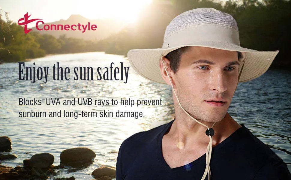 Connectyle Outdoor Mesh Sun Hat Wide Brim UV Sun Protection Hat Fishing Hiking Hat Grey - Connectyle mens upf 50+ sun protecion fishing hat for men and women breathable safairi hiking hat