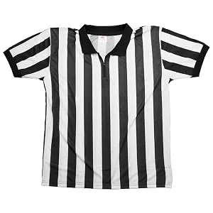 Crown Sporting Goods Men's Official Black & White Stripe Referee / Umpire Jersey  Pro-style Ref Uniform, Great for Basketball, Football, & Soccer Large - ref2