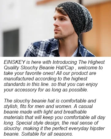 EINSKEY Slouchy Beanie for Men & Women, 2-Pack Oversize Long Skull Cap Large Knit Hat for All Seasons A_black & Grey (Thin) Thin & Lightweight - beanie hat