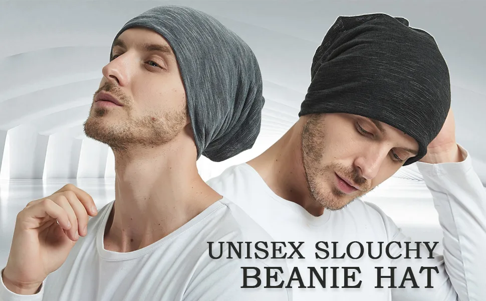 EINSKEY Slouchy Beanie for Men & Women, 2-Pack Oversize Long Skull Cap Large Knit Hat for All Seasons A_black & Grey (Thin) Thin & Lightweight - beanie hat