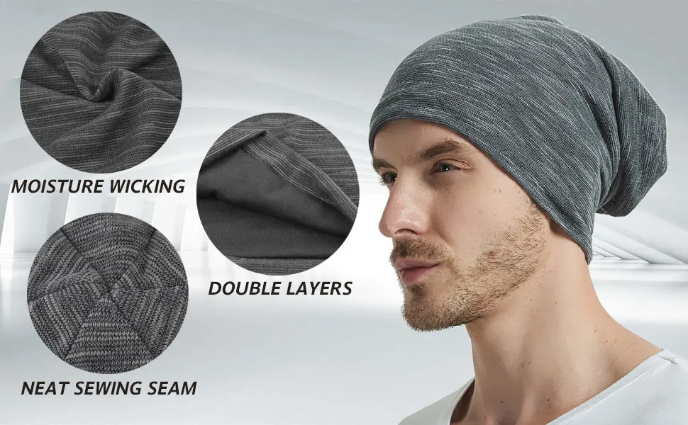 EINSKEY Slouchy Beanie for Men & Women, 2-Pack Oversize Long Skull Cap Large Knit Hat for All Seasons A_black & Grey (Thin) Thin & Lightweight - beanie hat