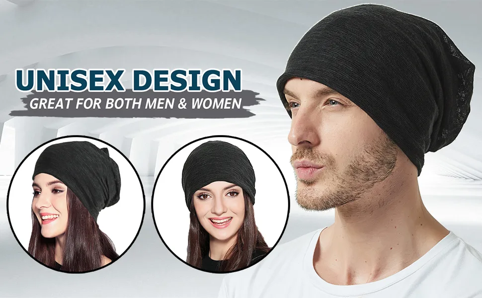 EINSKEY Slouchy Beanie for Men & Women, 2-Pack Oversize Long Skull Cap Large Knit Hat for All Seasons A_black & Grey (Thin) Thin & Lightweight - beanie hat