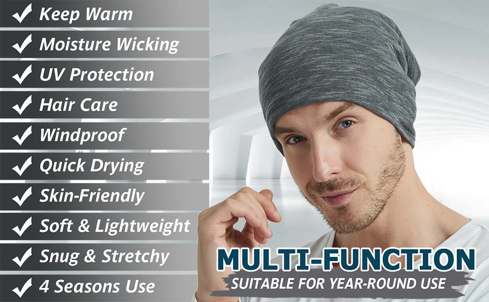 EINSKEY Slouchy Beanie for Men & Women, 2-Pack Oversize Long Skull Cap Large Knit Hat for All Seasons A_black & Grey (Thin) Thin & Lightweight - beanie hat