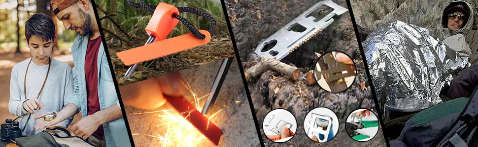 EMDMAK Survival Kit Outdoor Emergency Gear Kit for Camping Hiking Travelling or Adventures Basic - Function