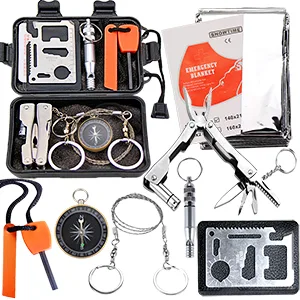 EMDMAK Survival Kit Outdoor Emergency Gear Kit for Camping Hiking Travelling or Adventures Basic - package