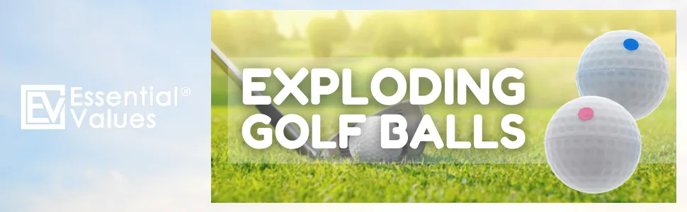 Essential Values Exploding Golf Balls (4 Balls)  Gender Reveal Golf Ball, Prank Golf Balls, Trick Golf Balls for Practical Jokes and Golf Theme Gender Reveal Parties - Exploding golf balls