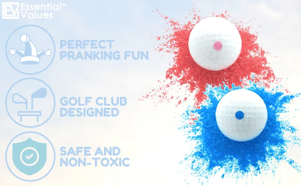 Essential Values Exploding Golf Balls (4 Balls)  Gender Reveal Golf Ball, Prank Golf Balls, Trick Golf Balls for Practical Jokes and Golf Theme Gender Reveal Parties - Pranking golf balls