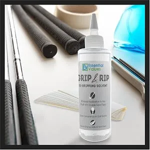 Essential Values Golf Grip Kit (8 Fl Oz) | Made in USA, Golf Solvent - Double The Solution Compared to Other Brands - Excellent for Quick & Easy Regripping of Golf Clubs 8 Fl OZ + 14 Strips - Regrip